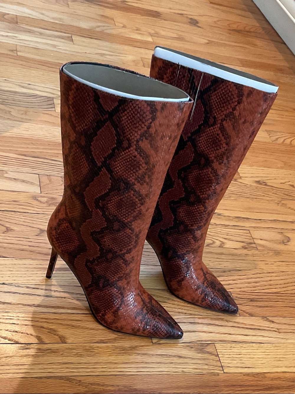 Katy Perry Collections Red-Brown Snake-Print Pointed Knee Boots